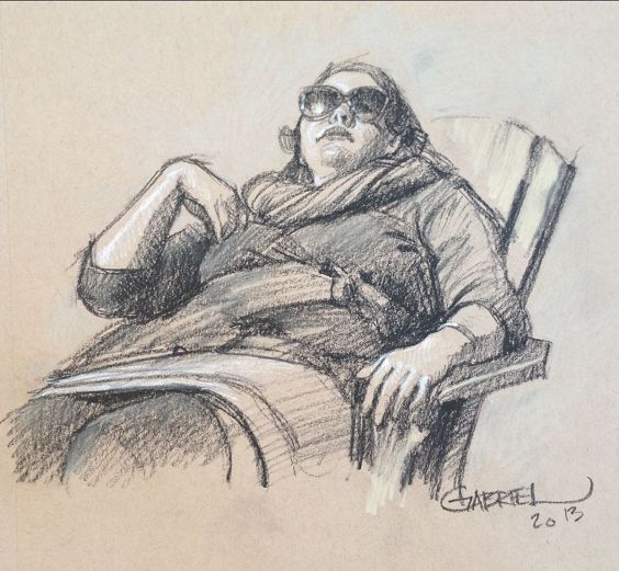 What dream keeps you awake? Woman Lounging - a drawing in a sketchbook - Gabriel Lipper