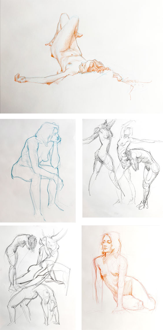 1.5, 5, &15 minute Sketches from my session at the Hipbone.